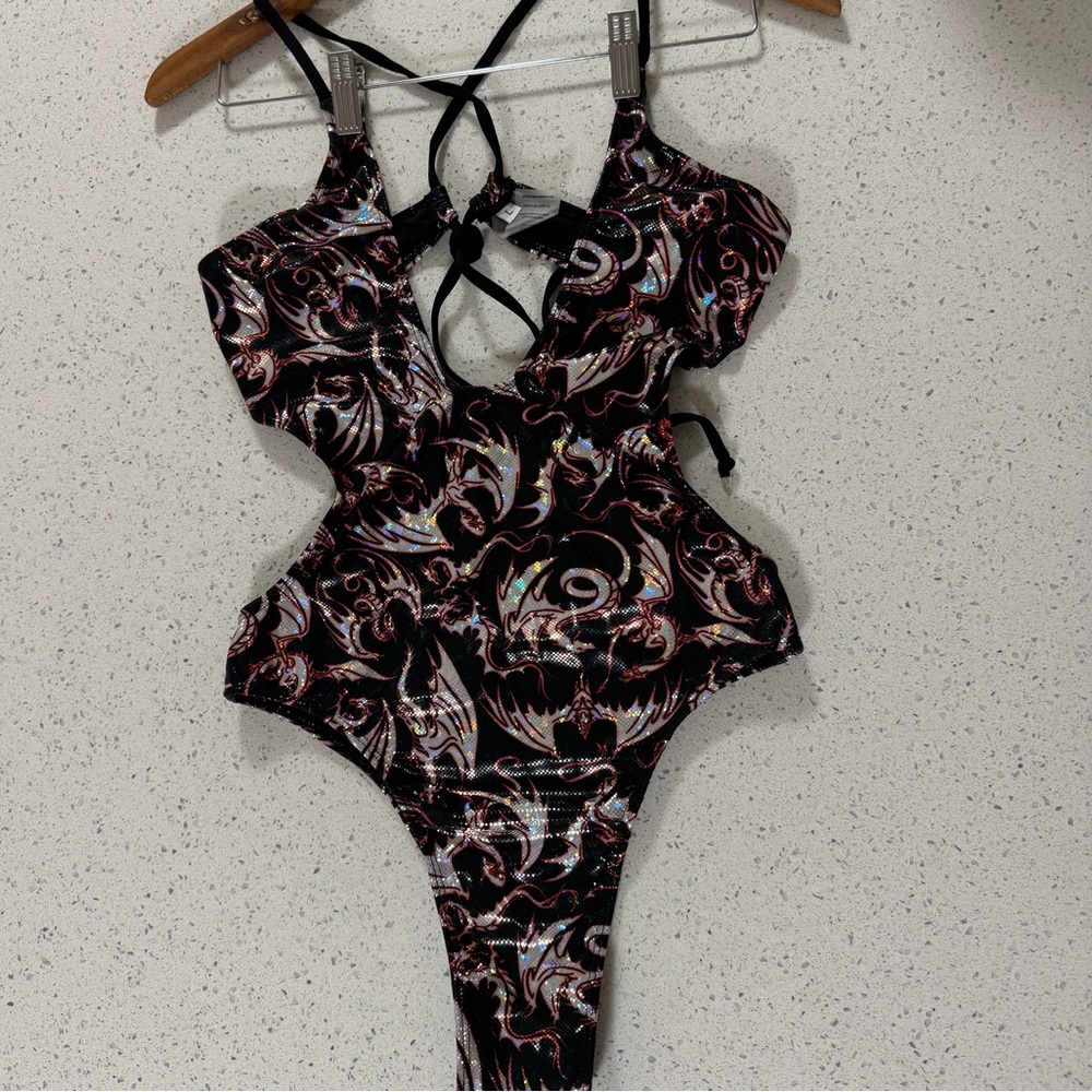 Freedom Rave Wear Black & Red Monochrome Dragon Bodysuit NEW